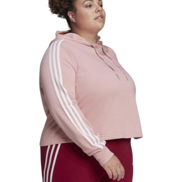 Adidas Women's Essentials Pink Cropped Hoodie Plus Size - Picture 3 of 10